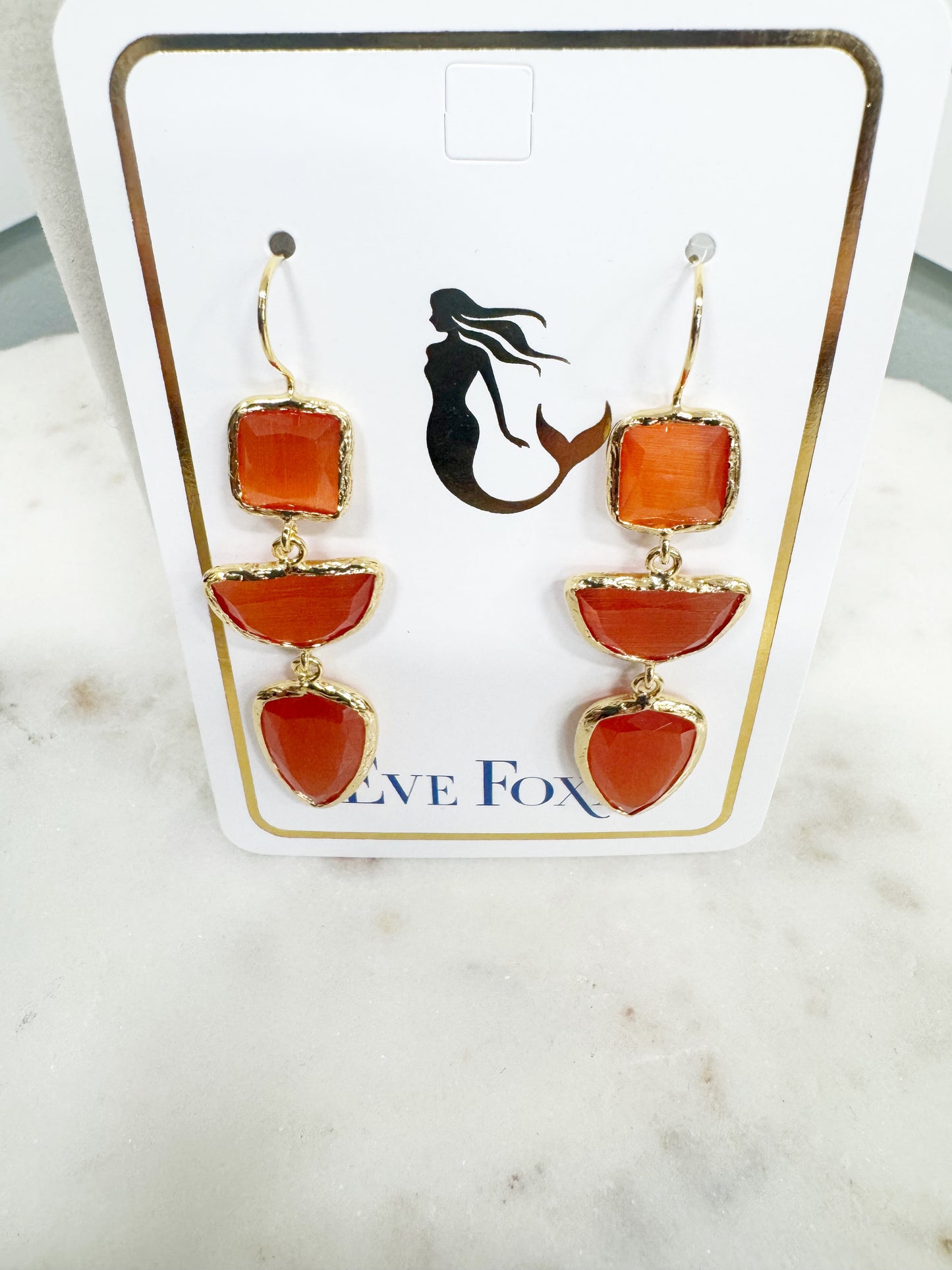 Gold plated 3 stone drop earrings