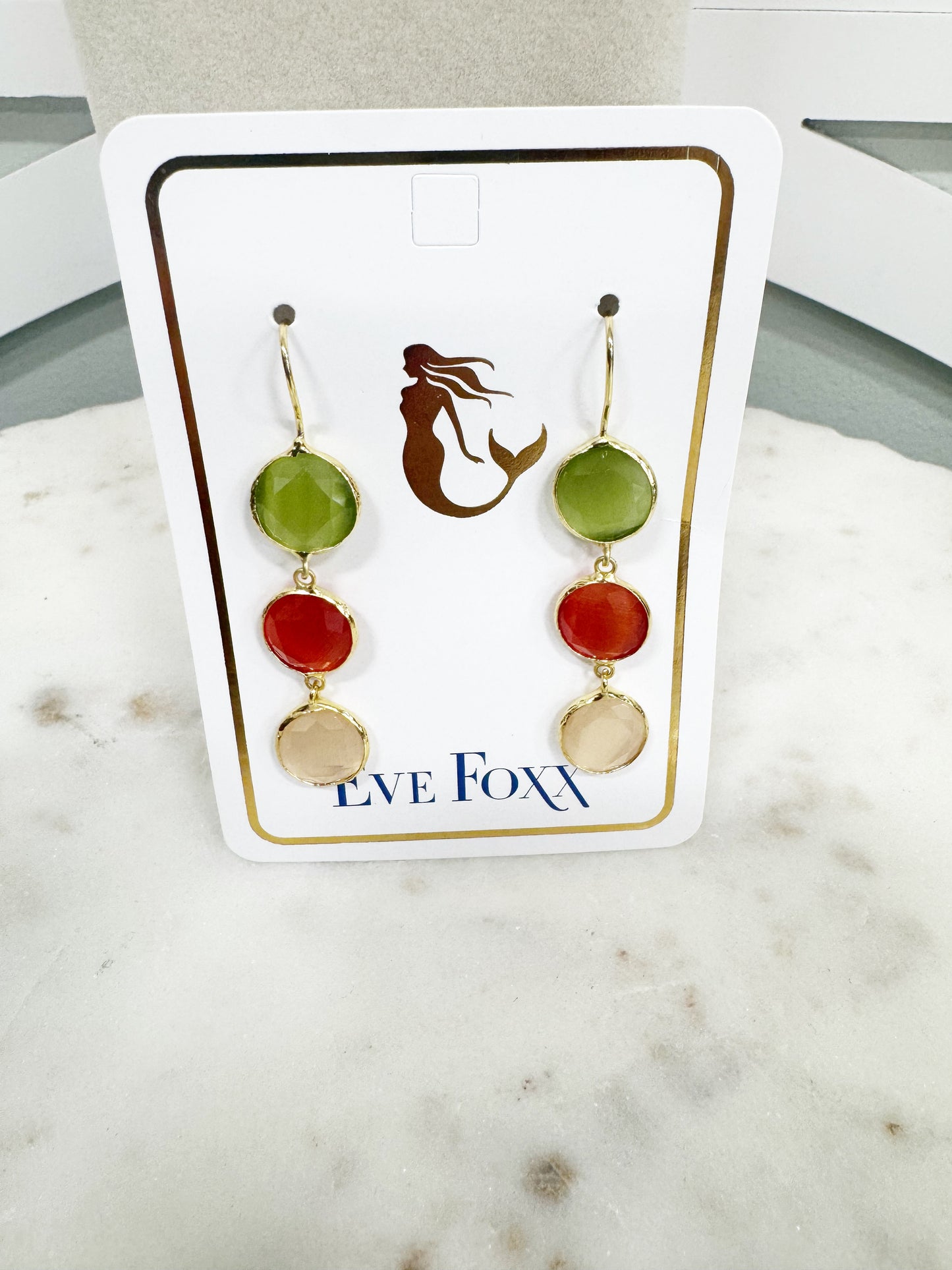 Gold plated 3 stone drop earrings