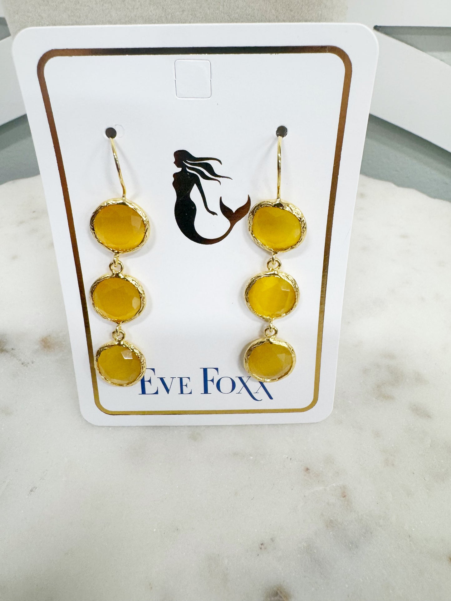 Gold plated 3 stone drop earrings