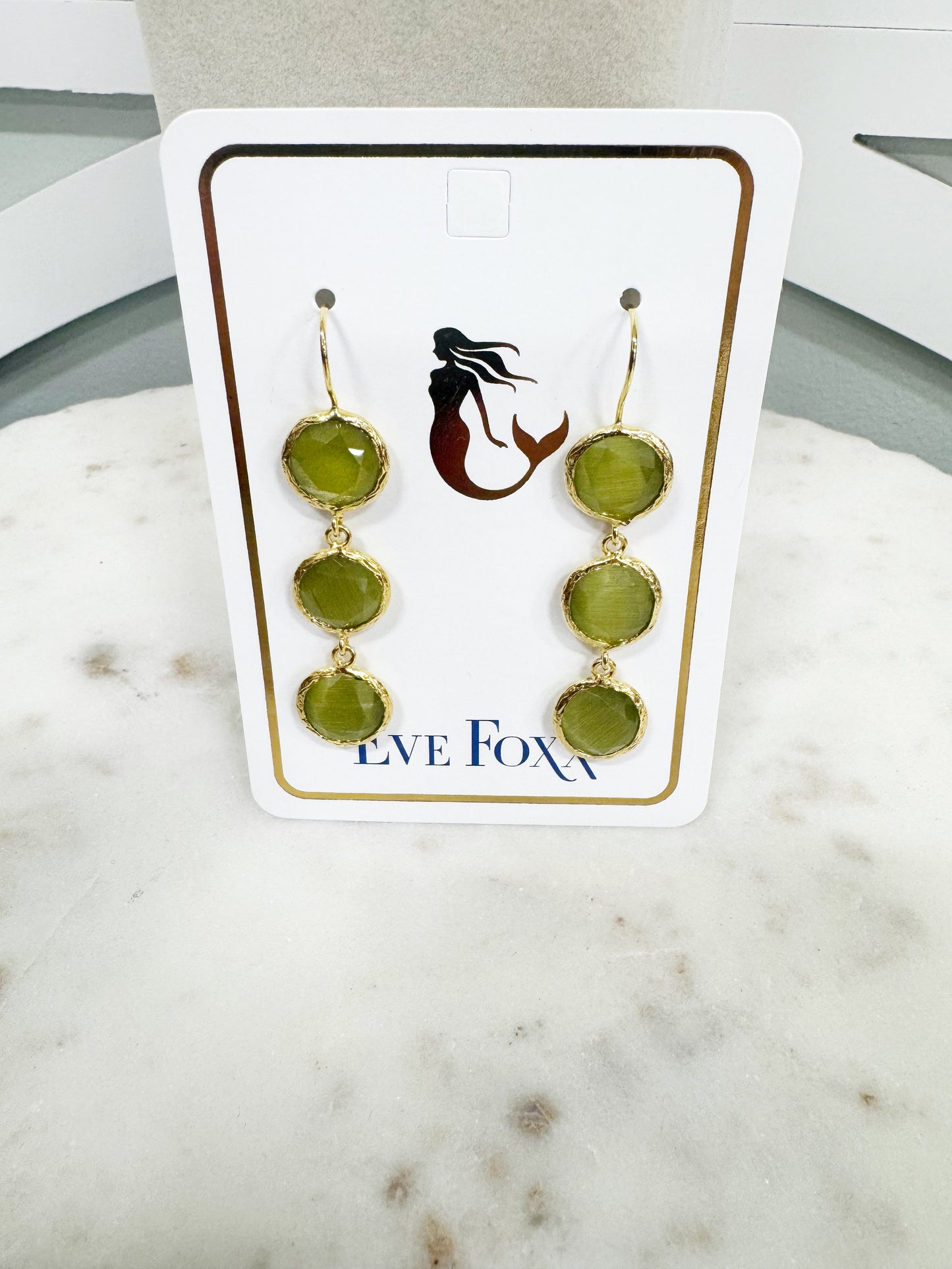 Gold plated 3 stone drop earrings