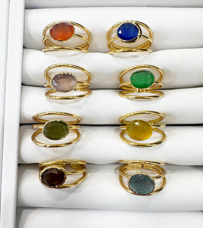 Gold plated adjustable stone ring