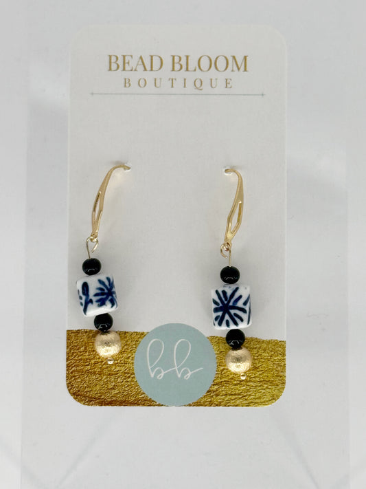 Hand painted Porcelin bead earrings drop 2