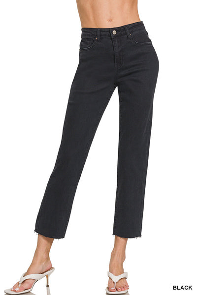 ACID WASHED HIGH WAIST CROPPED STRAIGHT PANTS
