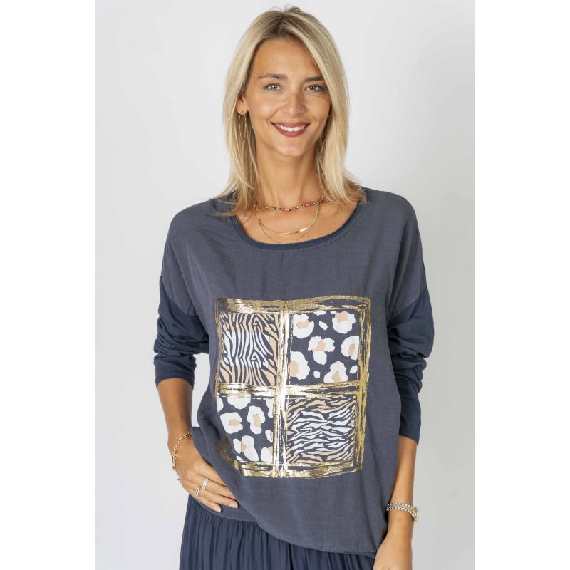 Italian one size gold foil cotton/linen top