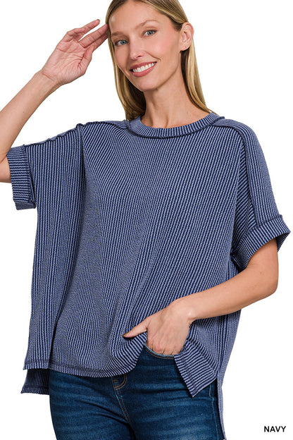 CORDED RIB CUFF SLEEVE RAW EDGE TOP