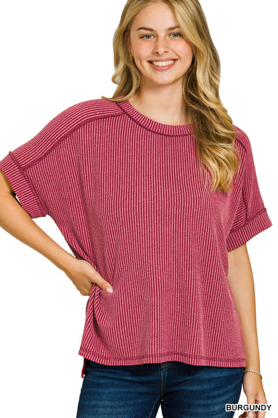 CORDED RIB CUFF SLEEVE RAW EDGE TOP