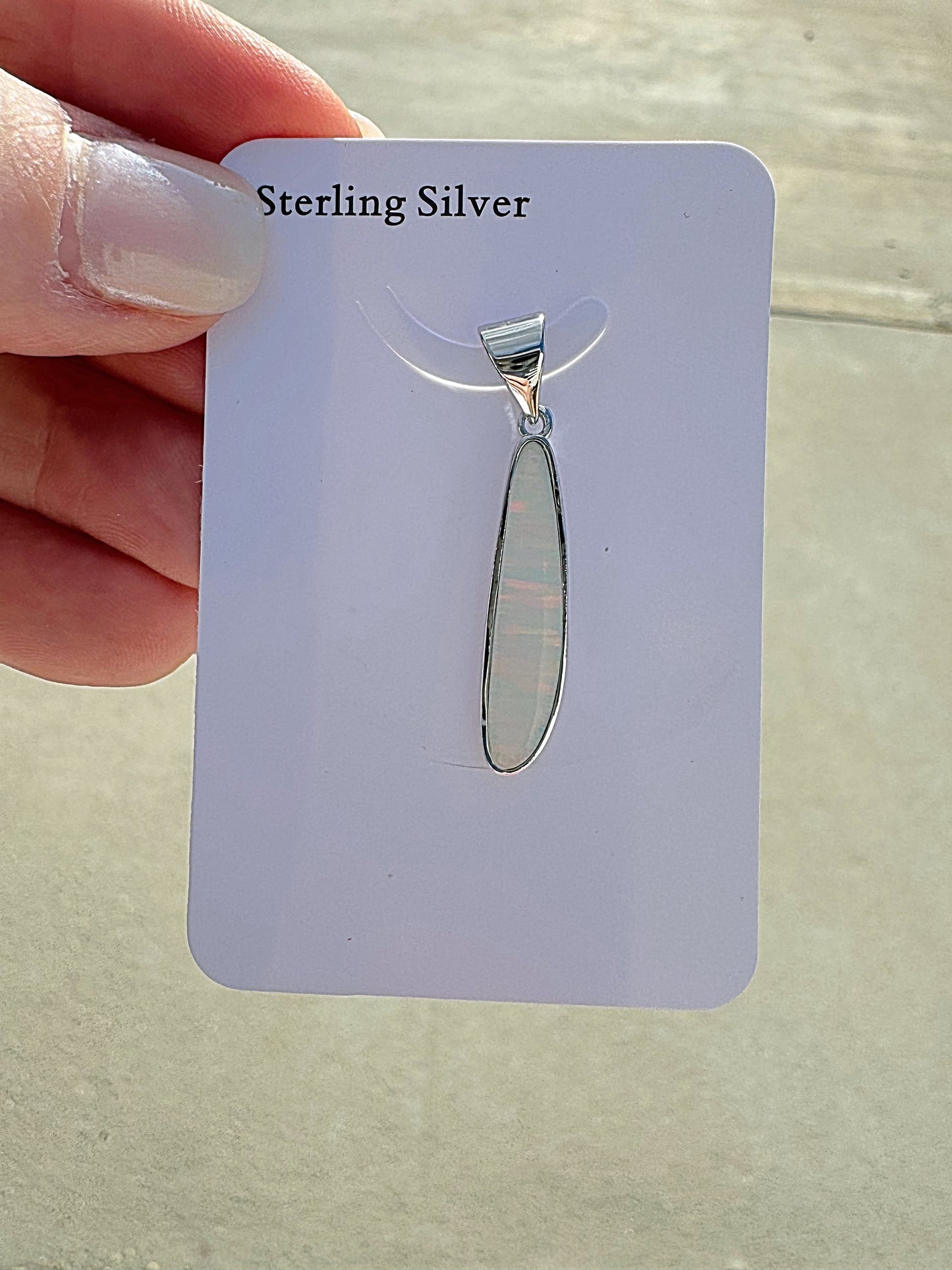 Long oval lab opal pendant necklace