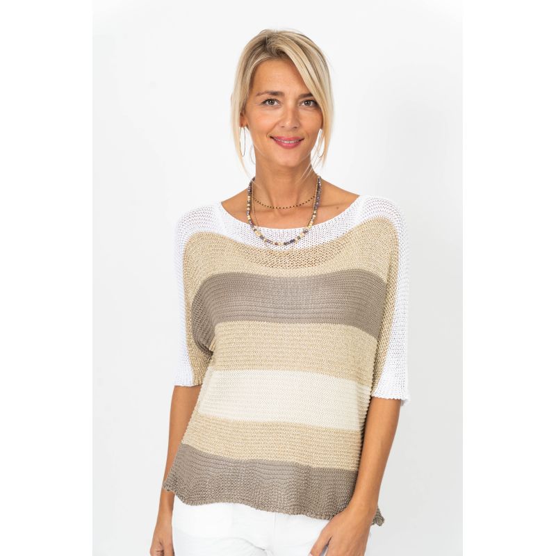 Italian one size STRIPED LOOSE KNIT SWEATER