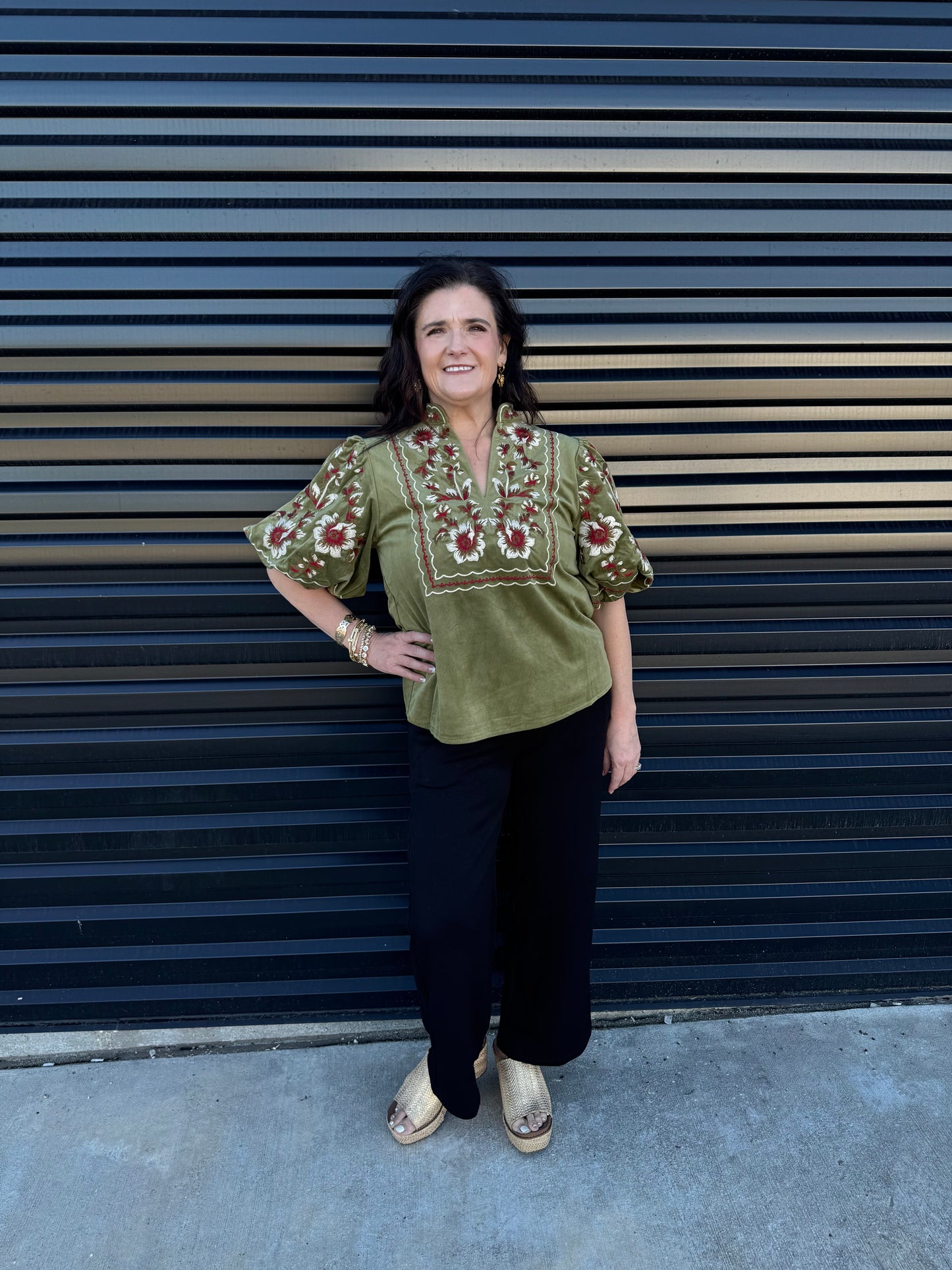 Laurel Floral Embroidered Corduroy Top