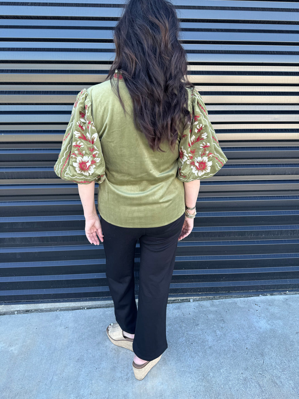 Laurel Floral Embroidered Corduroy Top