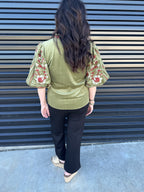 Laurel Floral Embroidered Corduroy Top