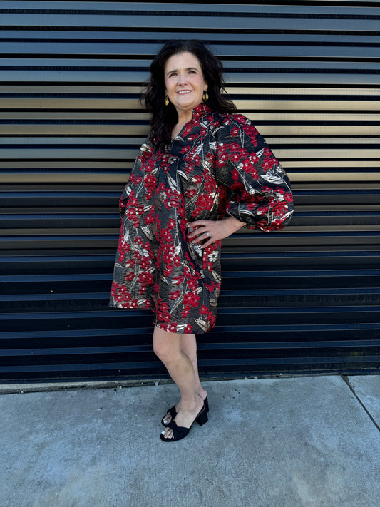 Rosalie Puff Sleeve Jacquard Dress