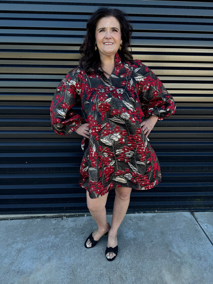 Rosalie Puff Sleeve Jacquard Dress