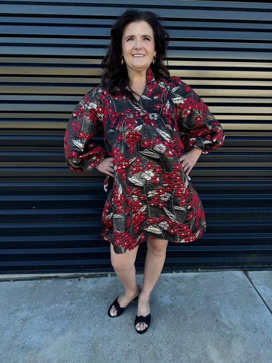 Rosalie Puff Sleeve Jacquard Dress