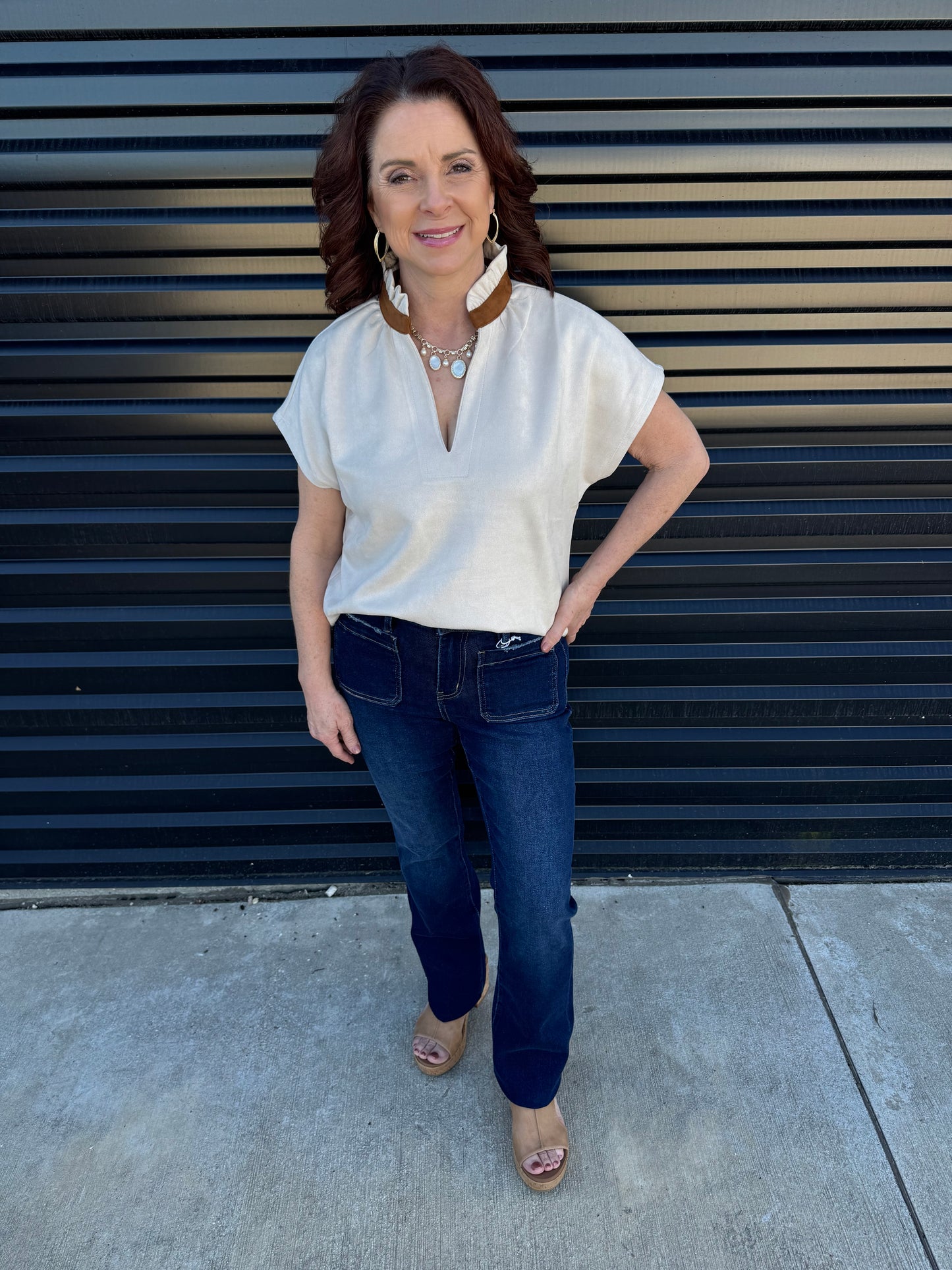 Macie Suede V-Neck Top