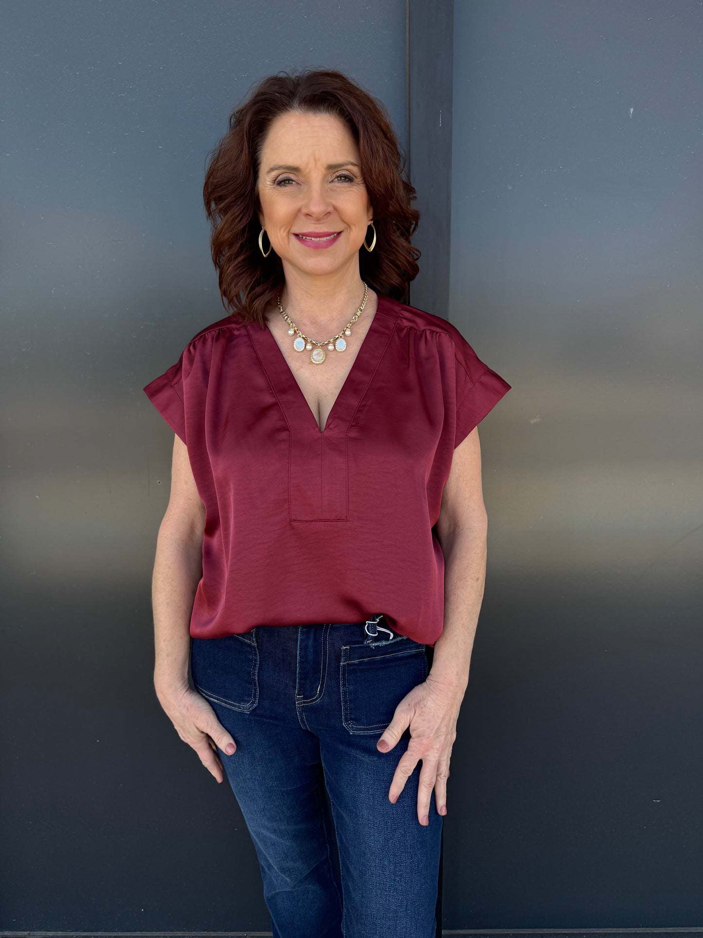 Marin Shirred V-Neck Top