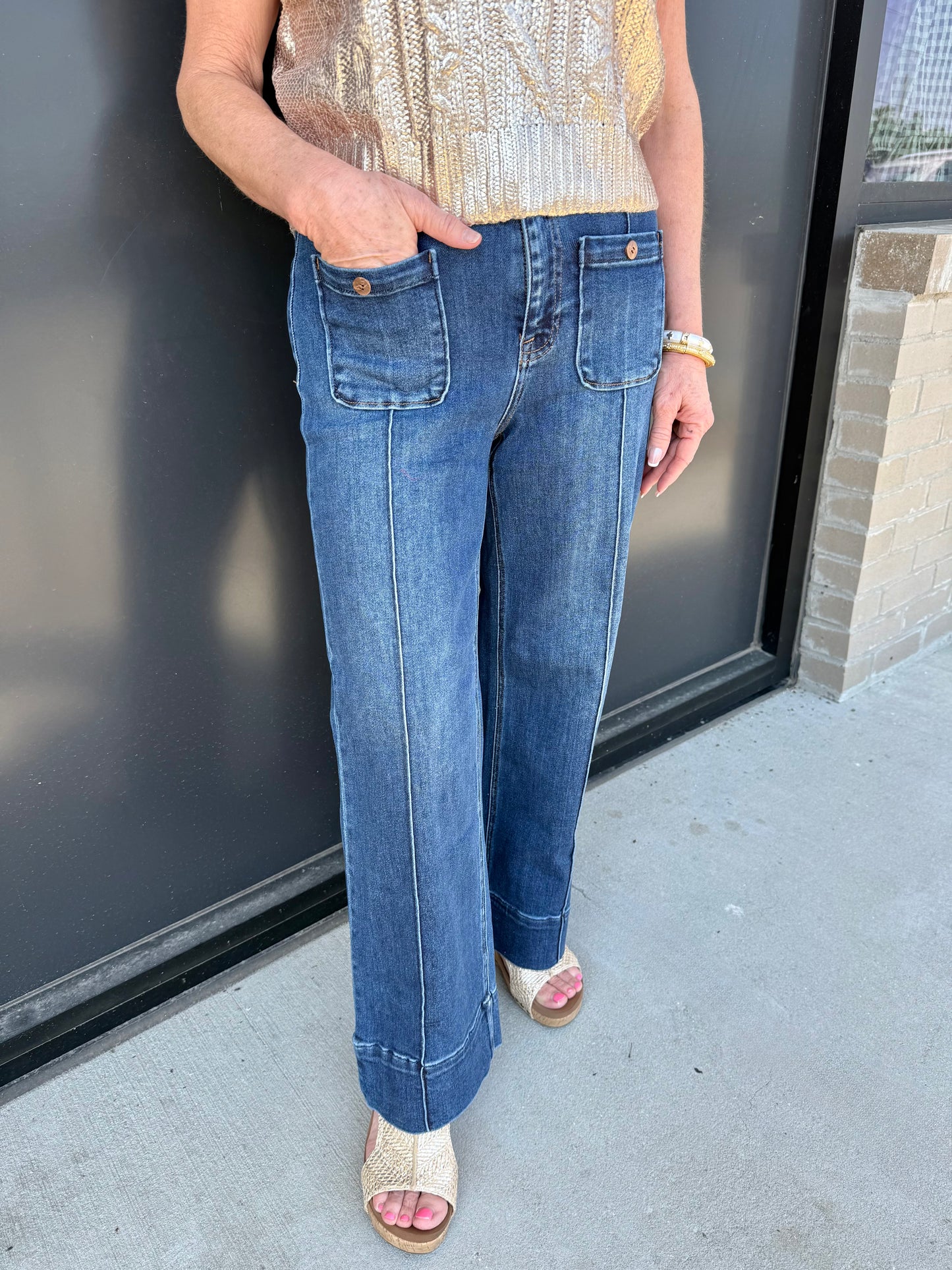 Risen wide pintuck jeans