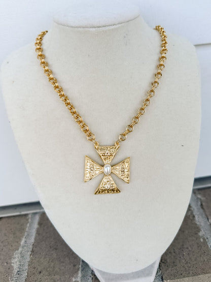 WD Maltese Cross with Pearl Accent on 18” Double chain