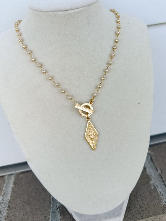 WD Pearl Chain Diamond Mary Necklace