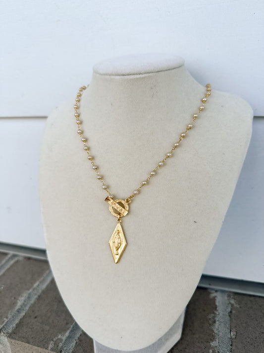 WD Pearl Chain Diamond Mary Necklace