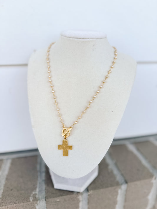 WD Pearl Chain w/ Chunky Cross Necklace