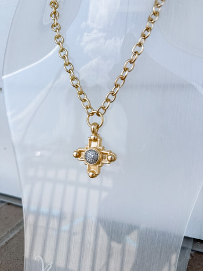 14K Gold Plated Cross with Pave CZs Necklace