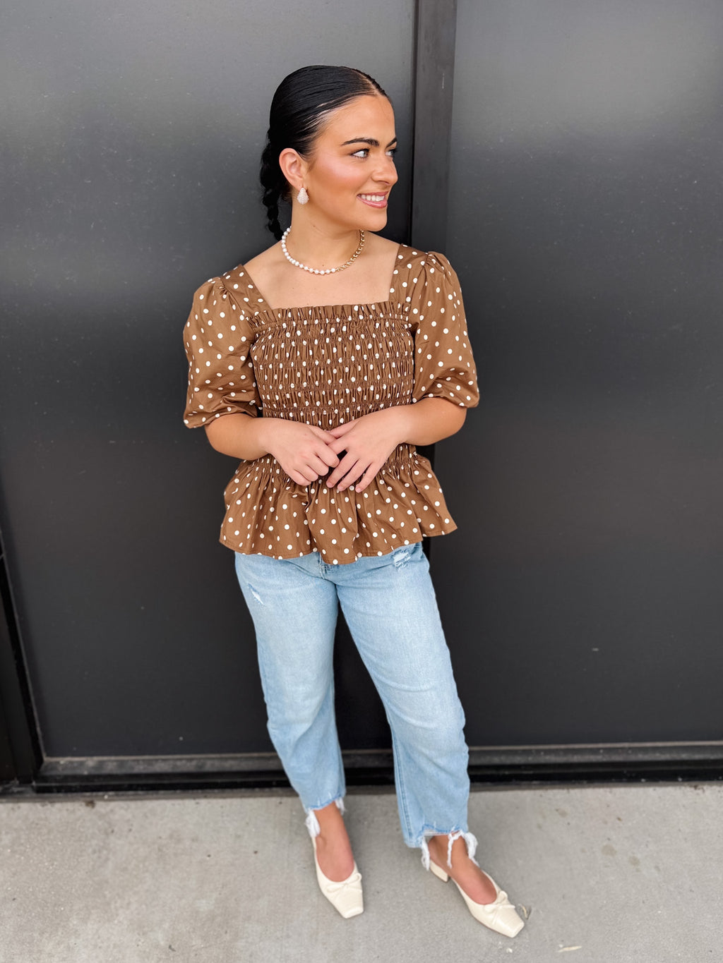 Shelby Polka Dot Smocked Top!