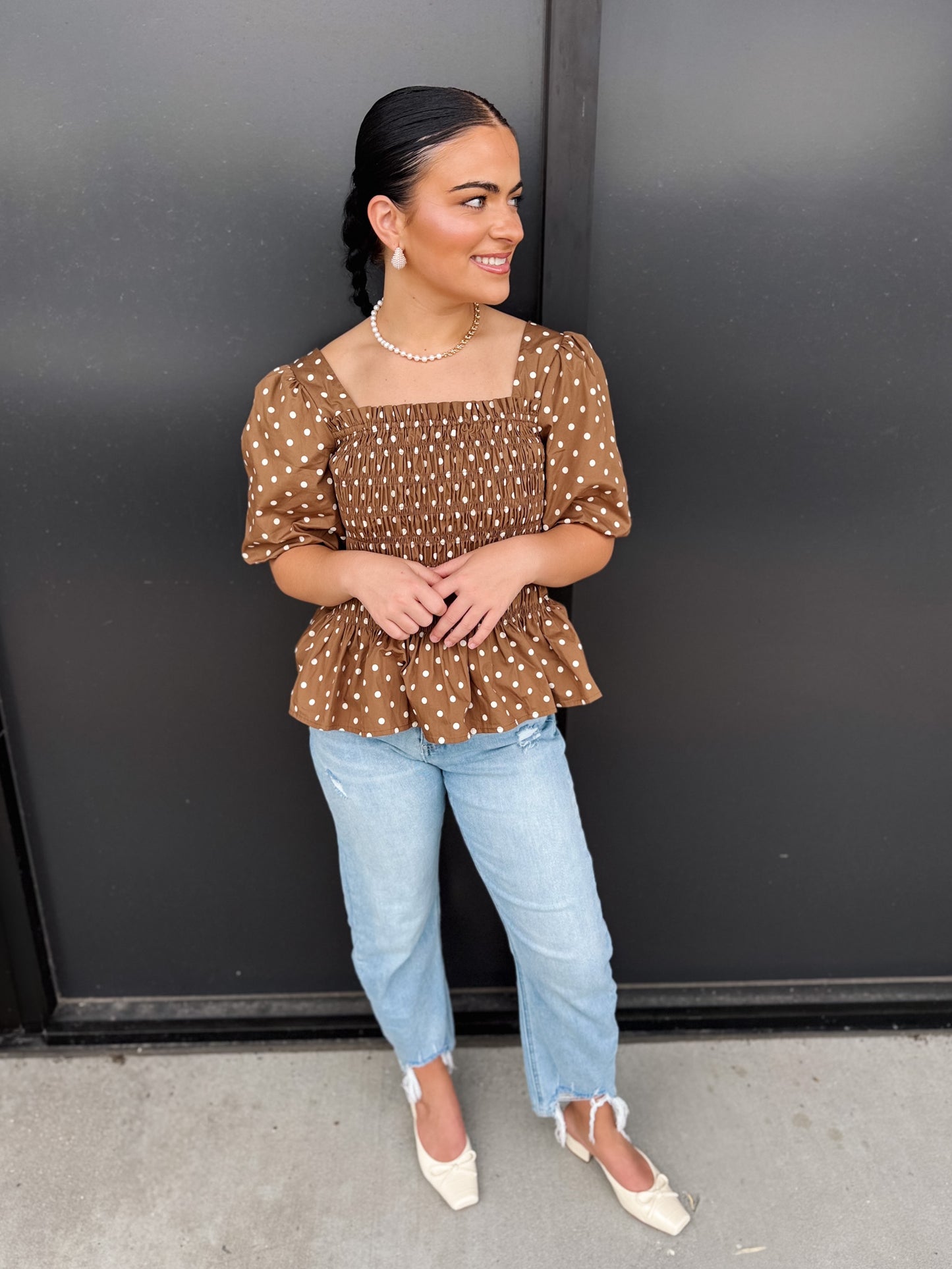 Shelby Polka Dot Smocked Top