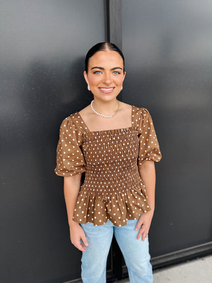 Shelby Polka Dot Smocked Top