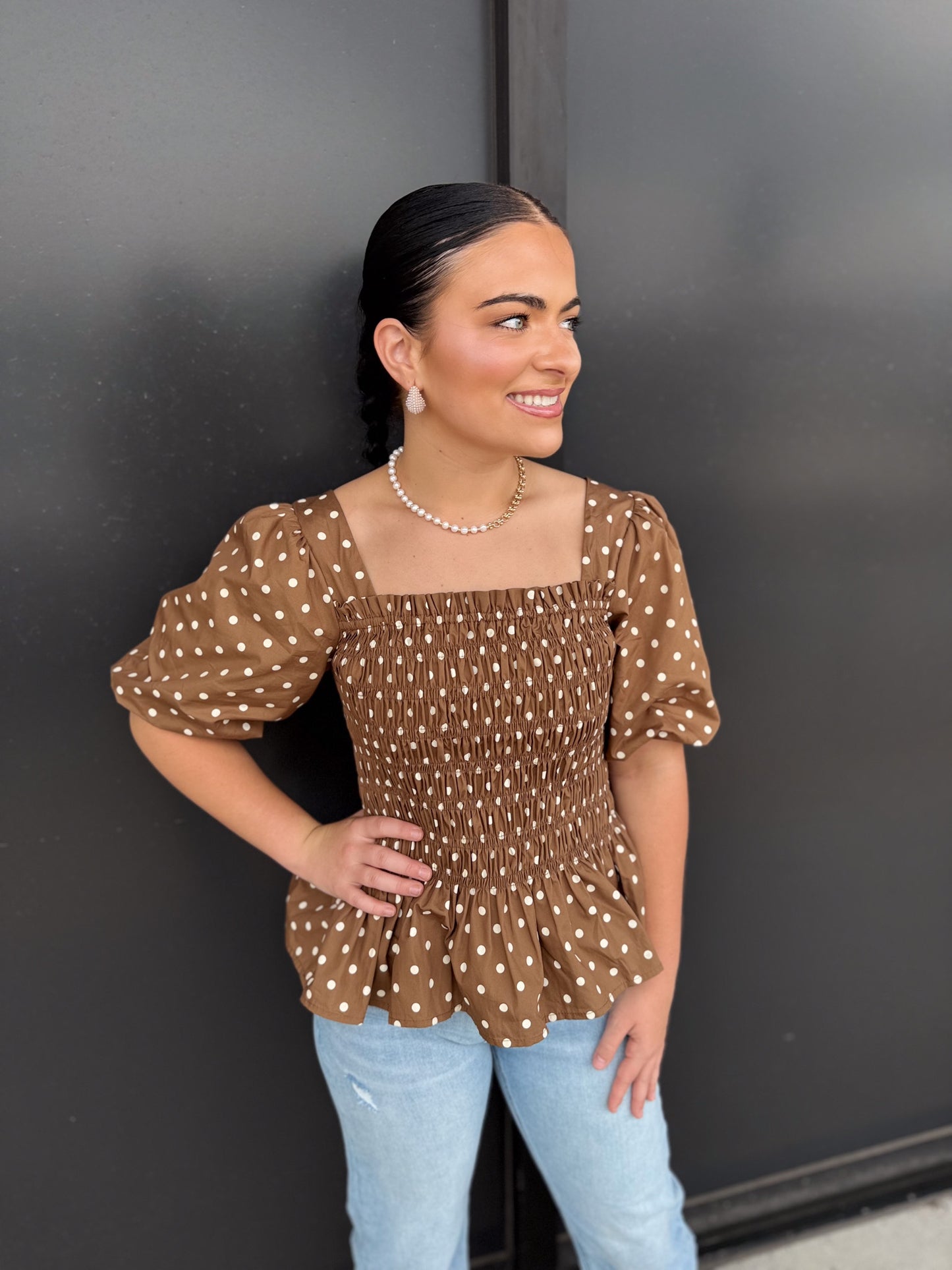 Shelby Polka Dot Smocked Top