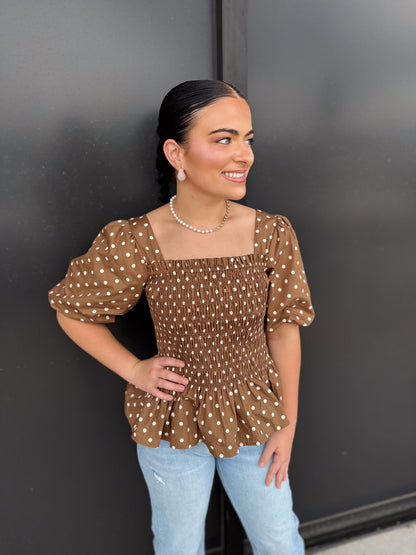 Shelby Polka Dot Smocked Top