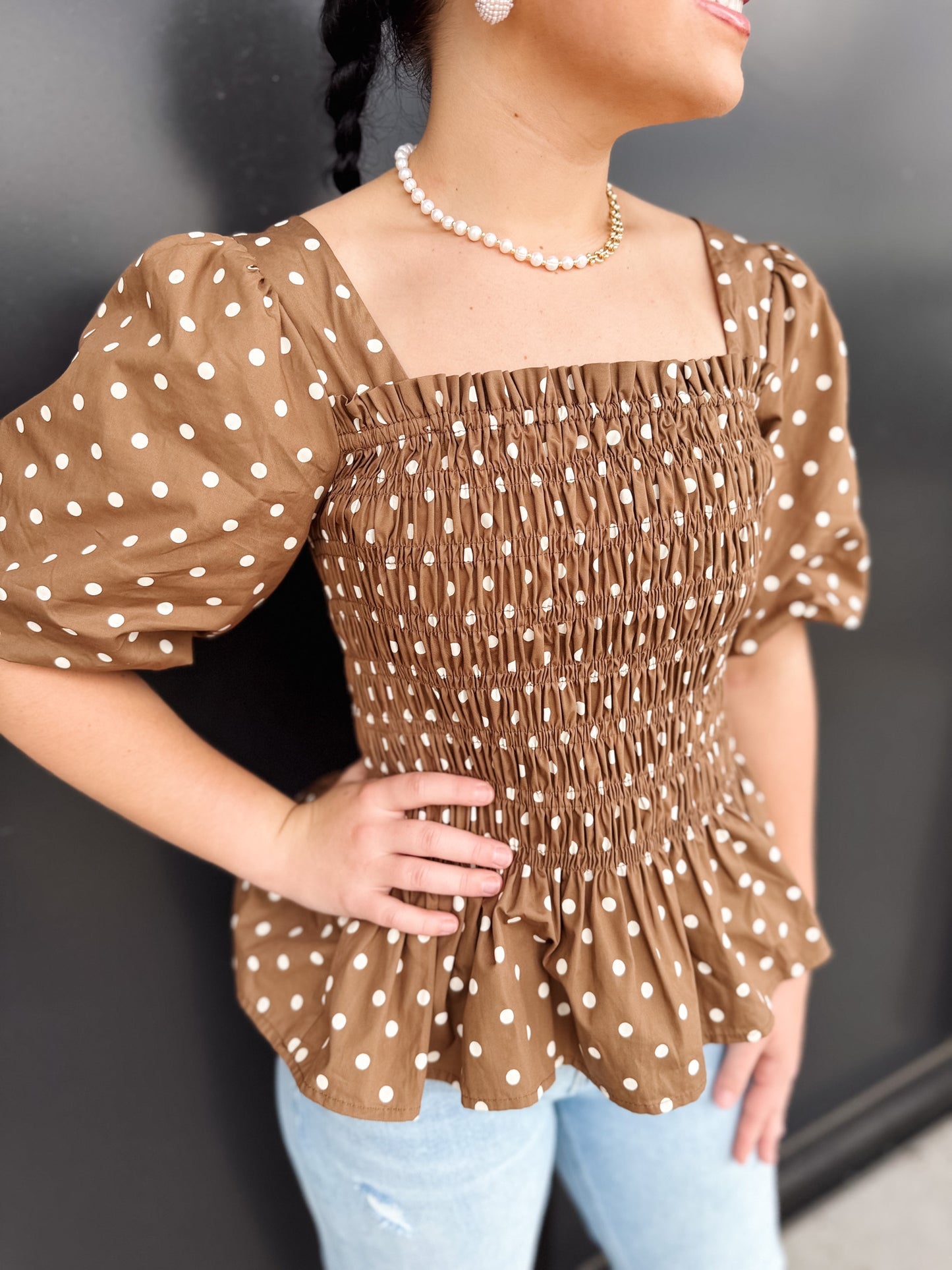 Shelby Polka Dot Smocked Top