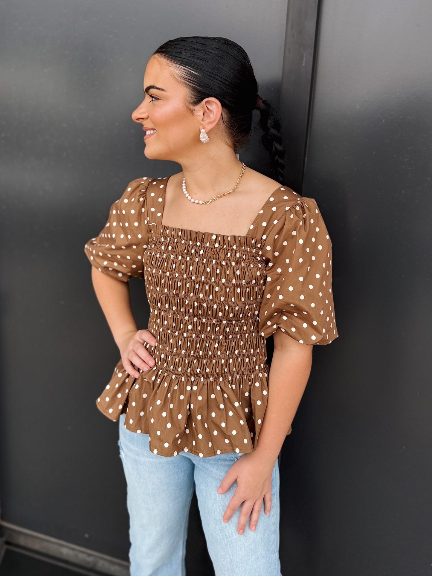 Shelby Polka Dot Smocked Top