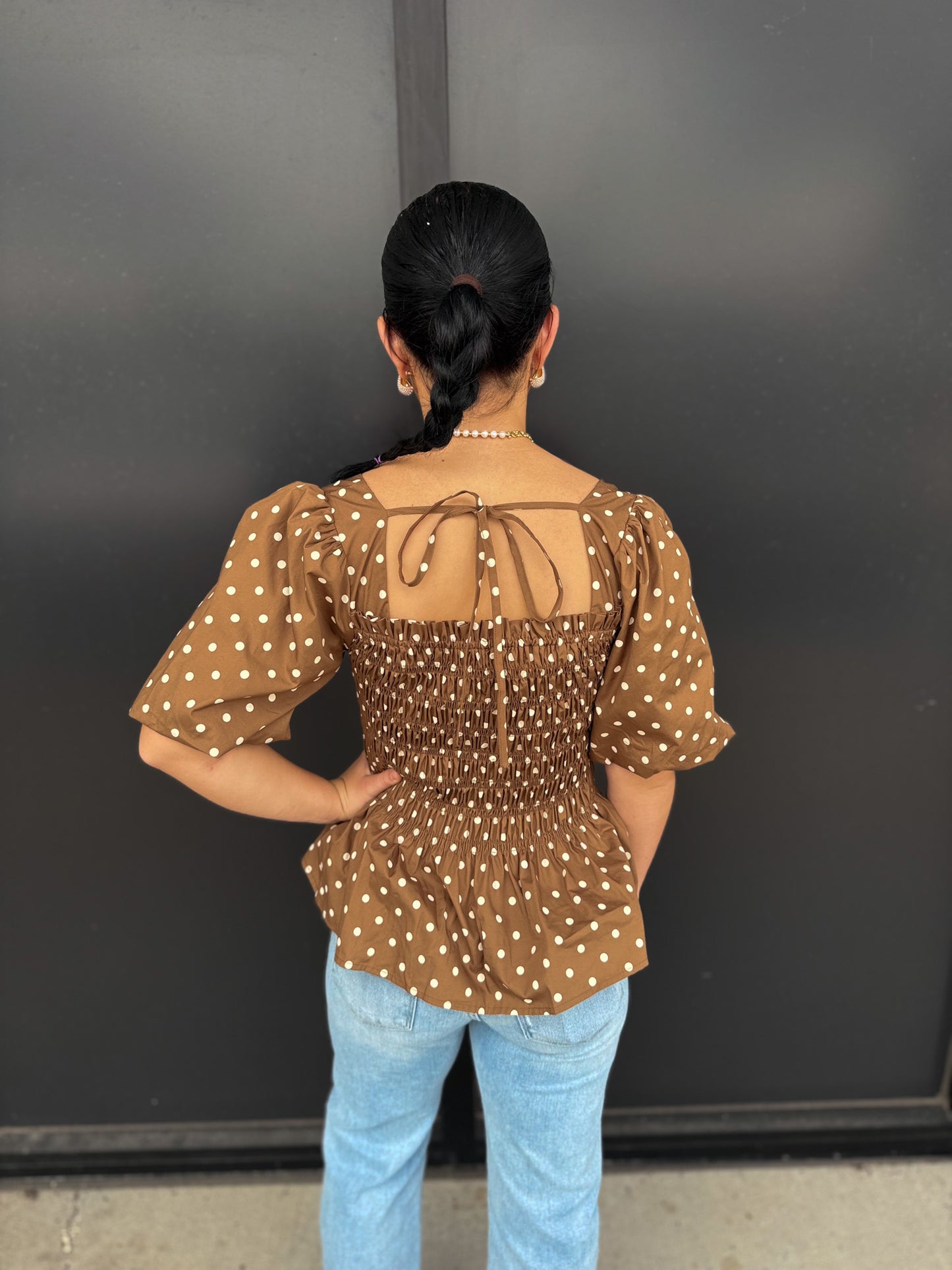 Shelby Polka Dot Smocked Top