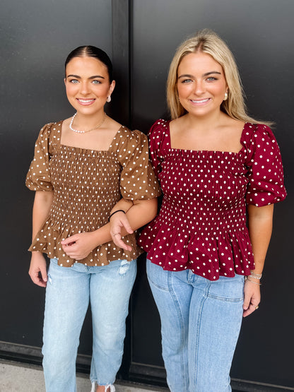 Shelby Polka Dot Smocked Top