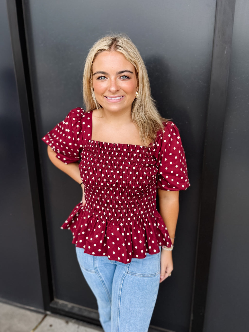 Shelby Polka Dot Smocked Top!