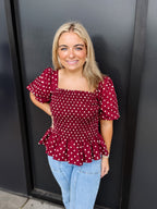 Shelby Polka Dot Smocked Top!
