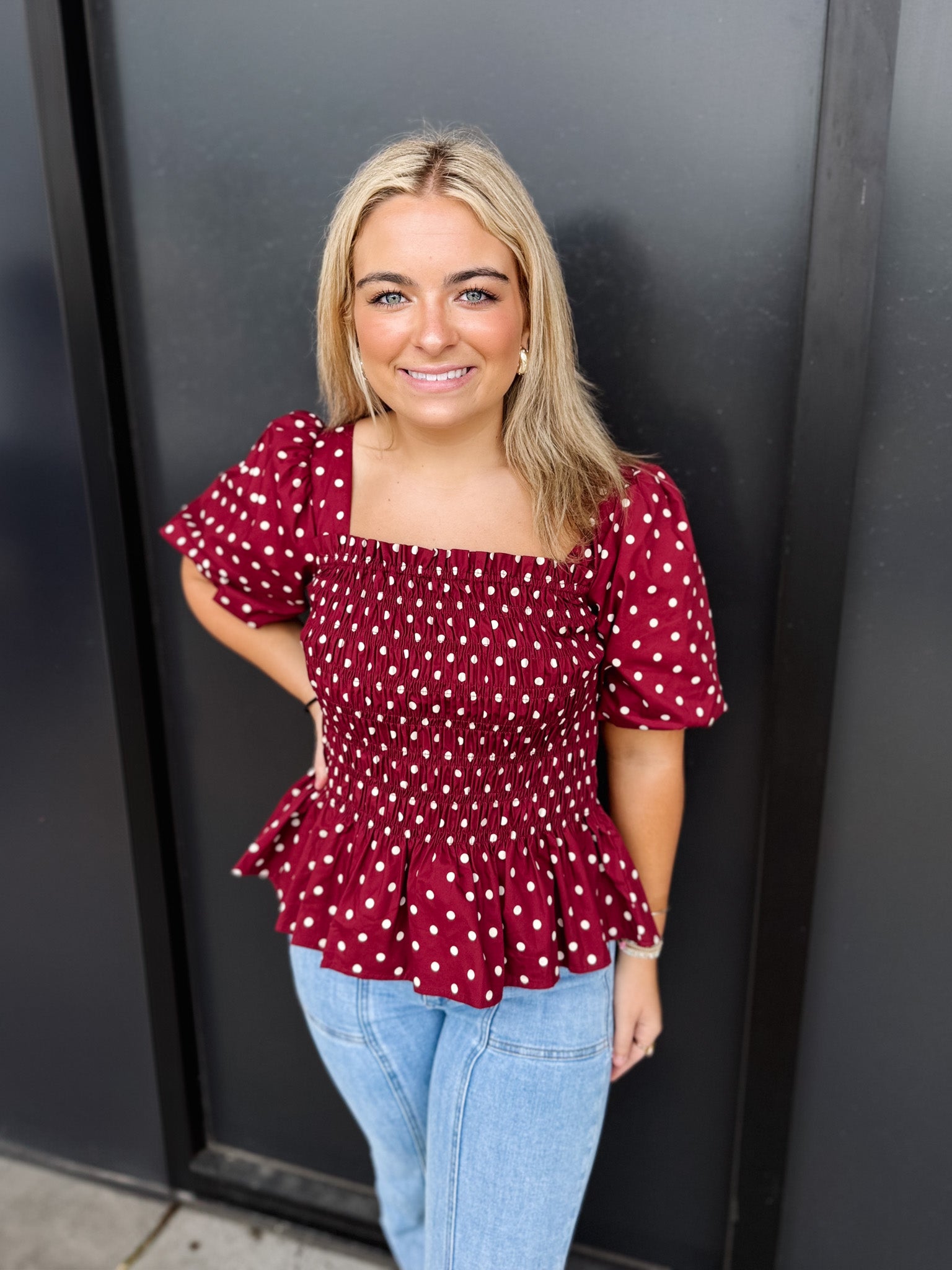 Shelby Polka Dot Smocked Top!