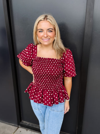 Shelby Polka Dot Smocked Top