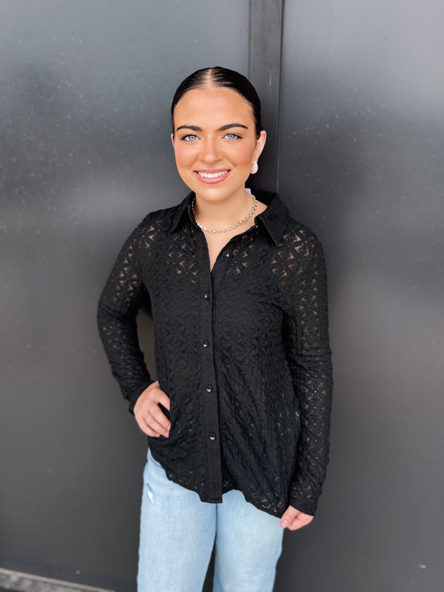 Floral Lace Button Down Top