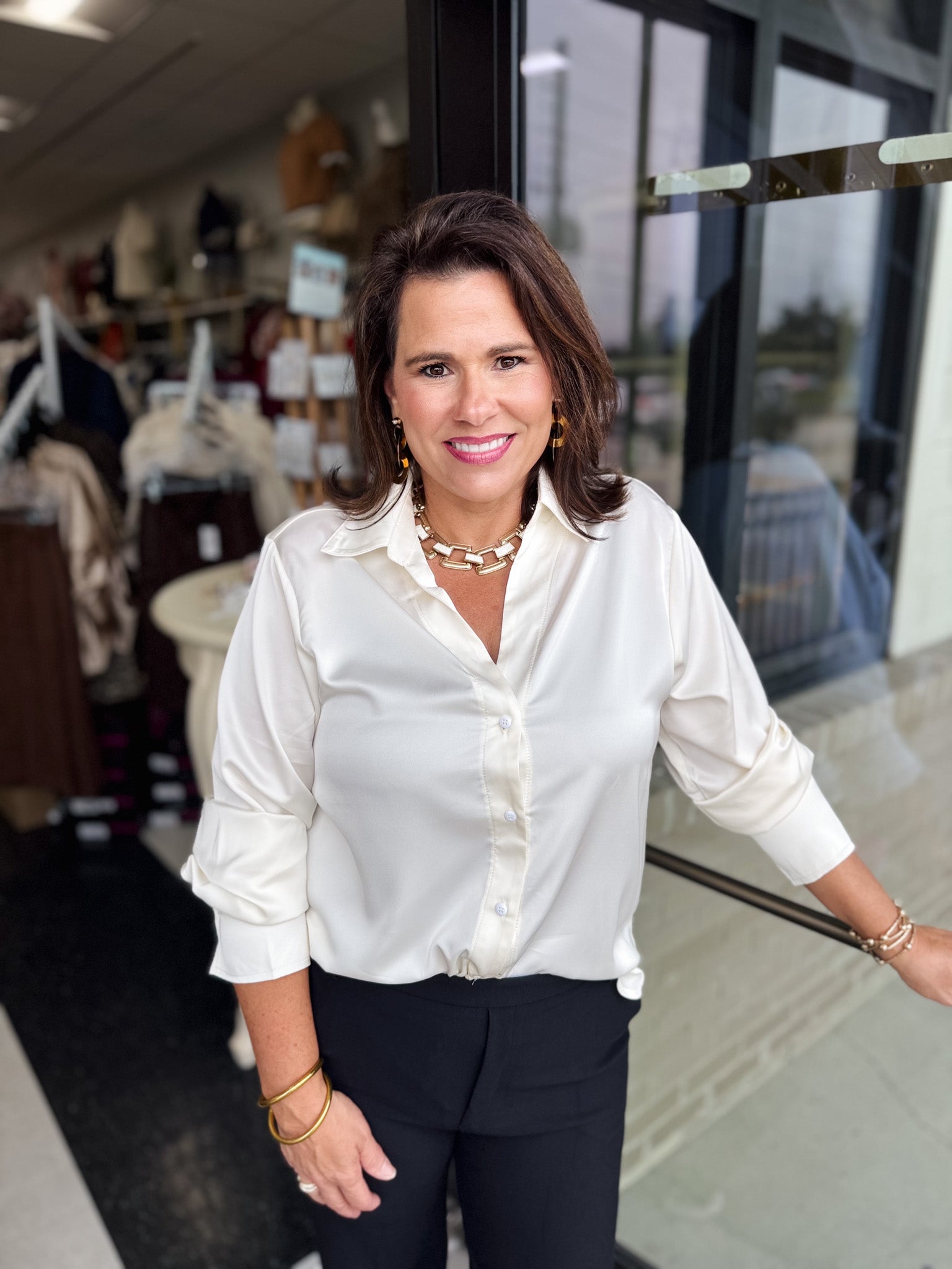 Whip Cream Button Up Top