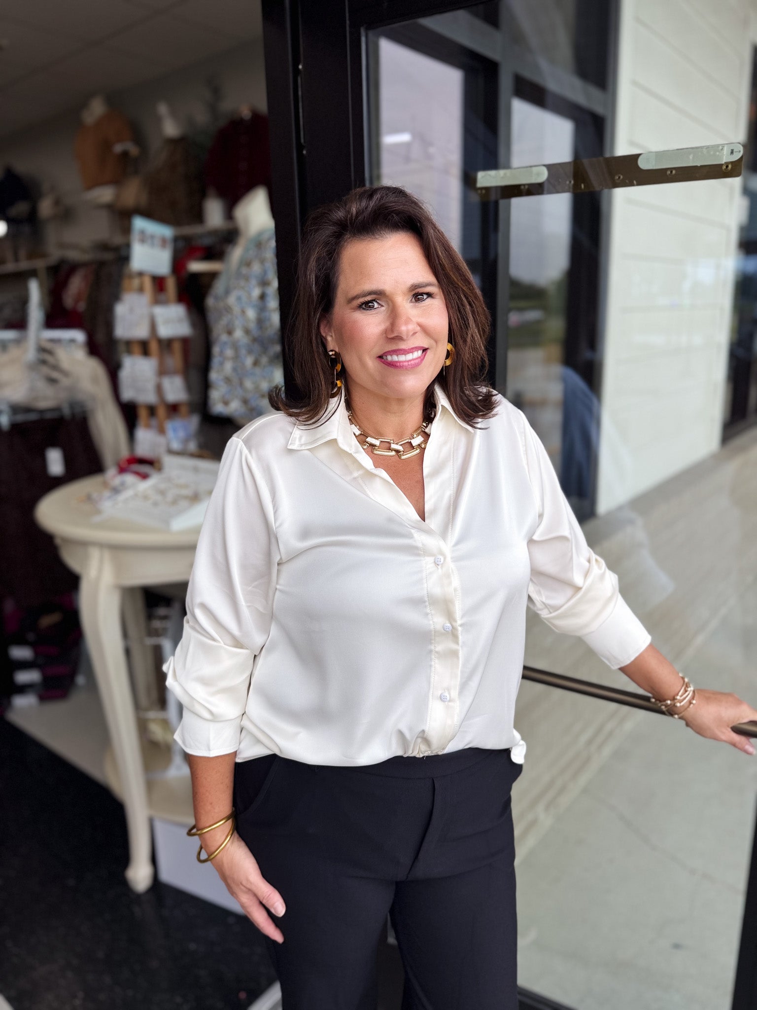 Whip Cream Button Up Top