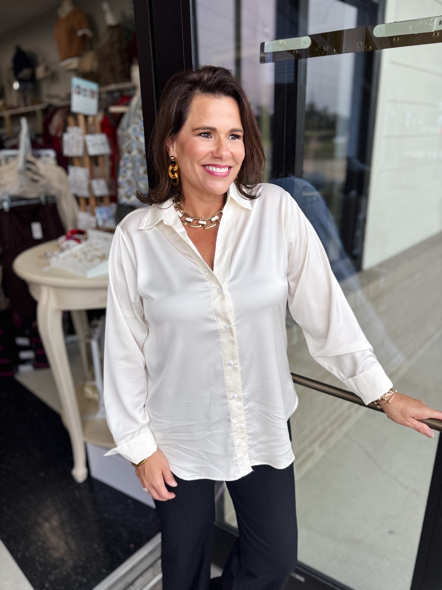 Whip Cream Button Up Top