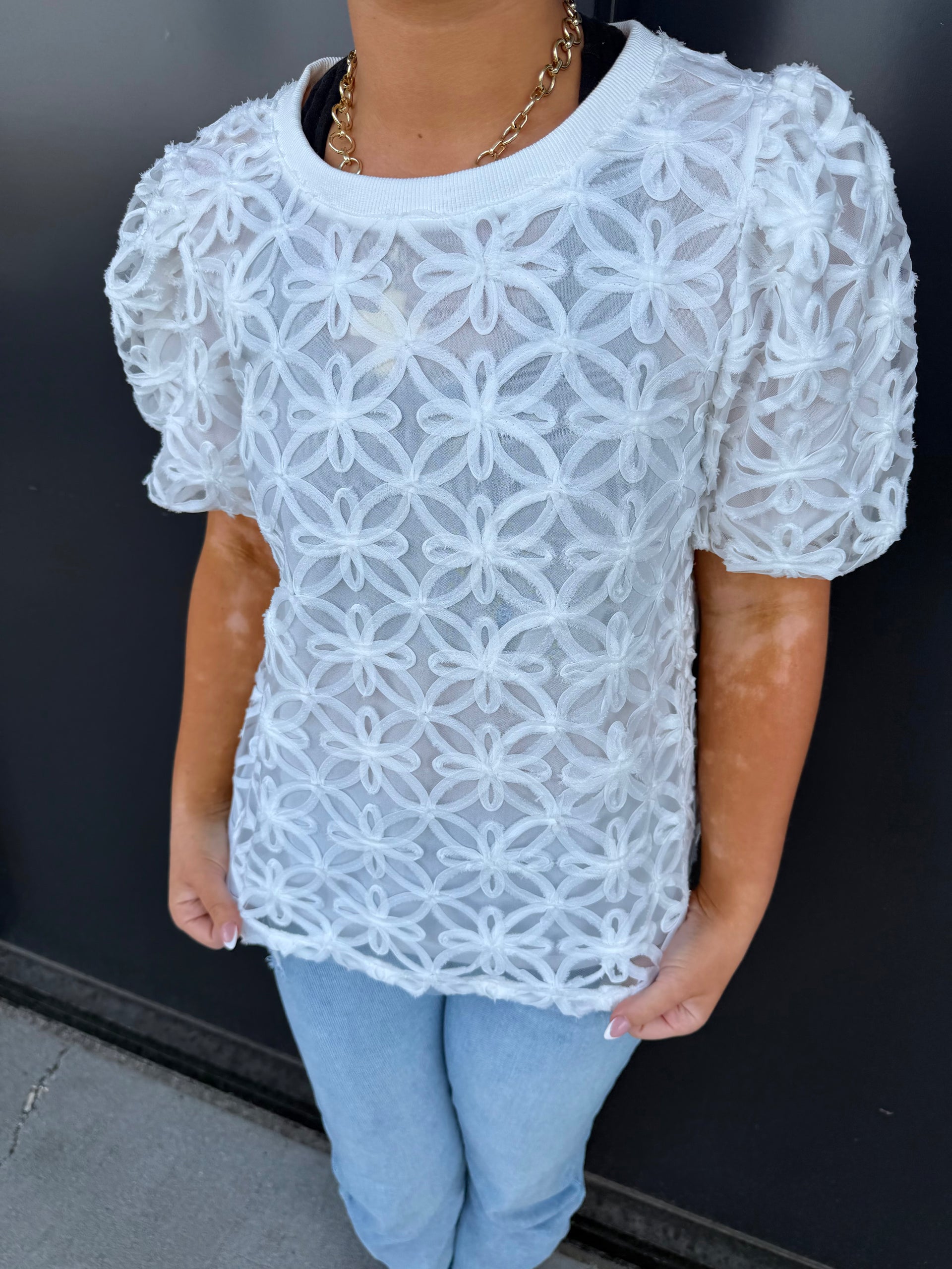 Floral Embroidered Bubble Sleeve Top – Bead Bloom