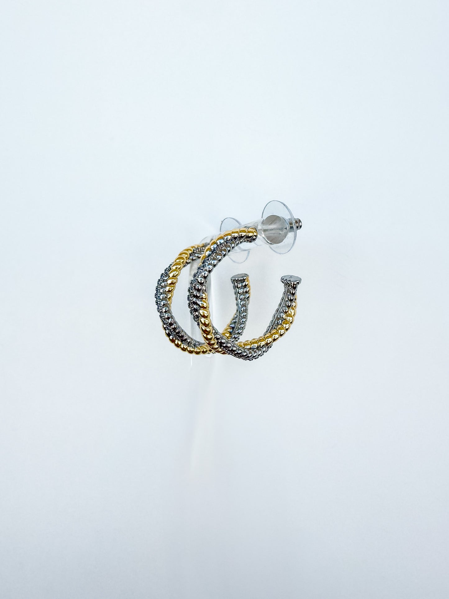 14k plate twist mixed metal hoops