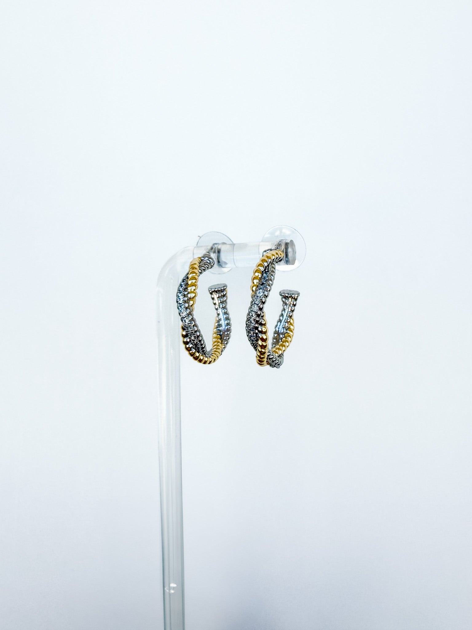 14k plate twist mixed metal hoops