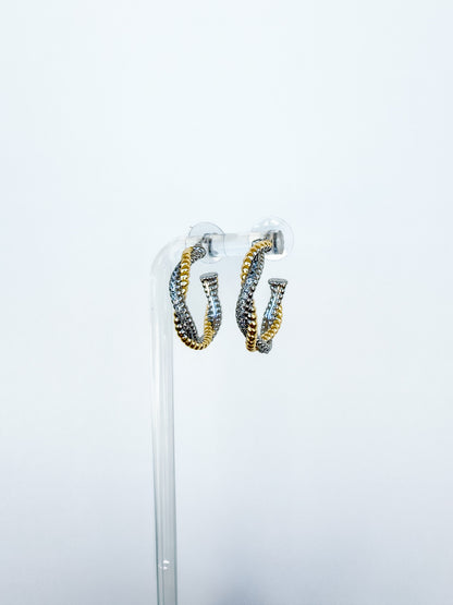 14k plate twist mixed metal hoops