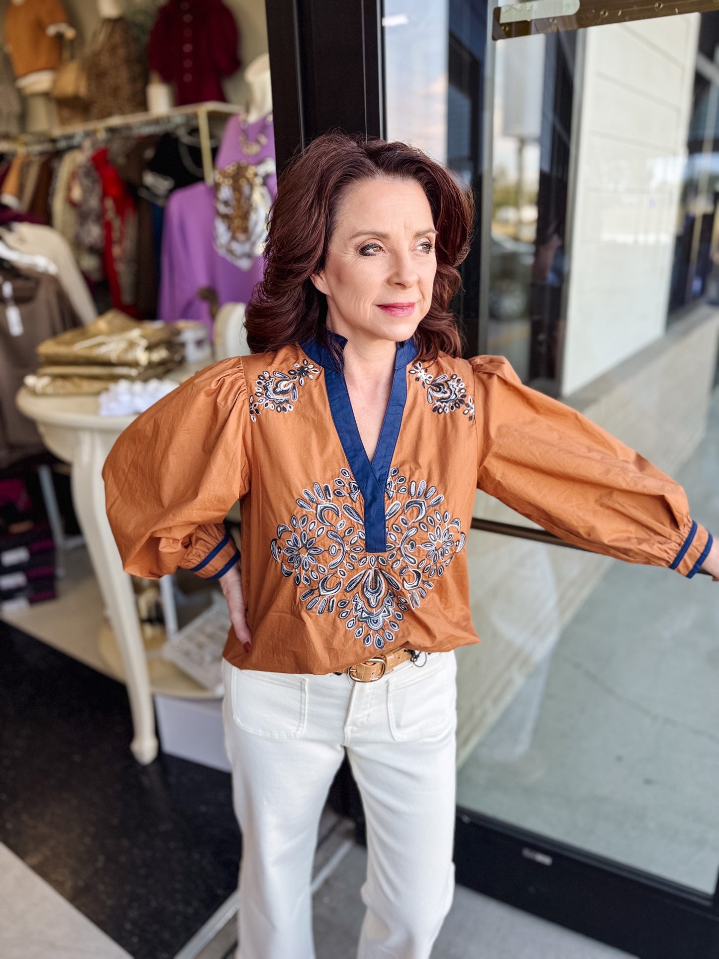 Aurora Embroidered Puff Sleeve Top