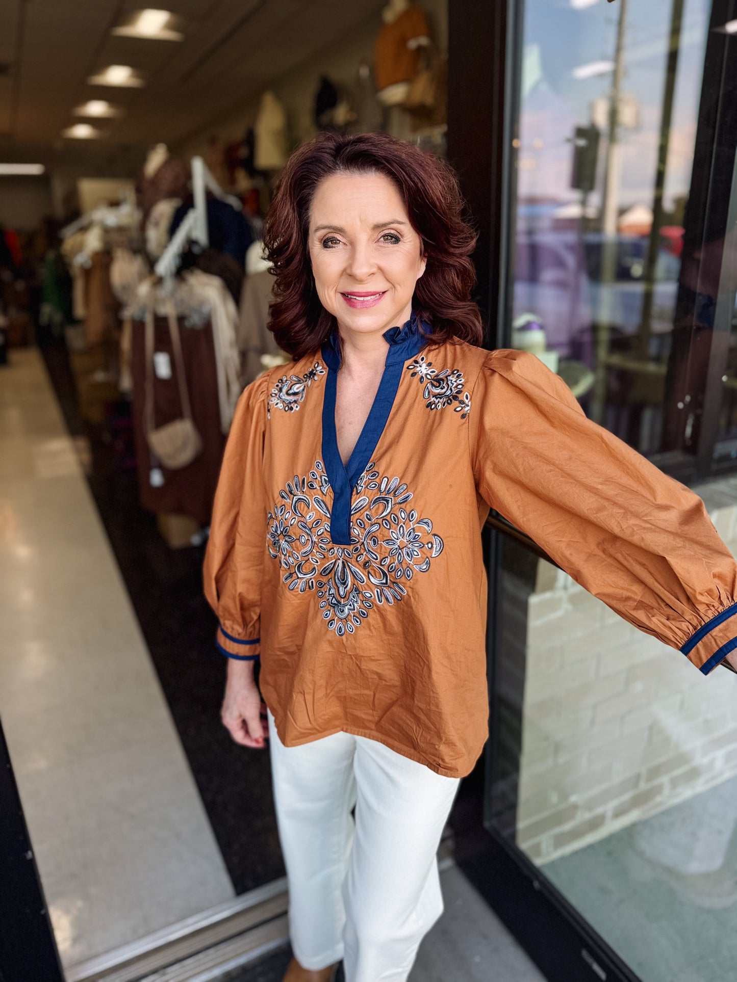 Aurora Embroidered Puff Sleeve Top