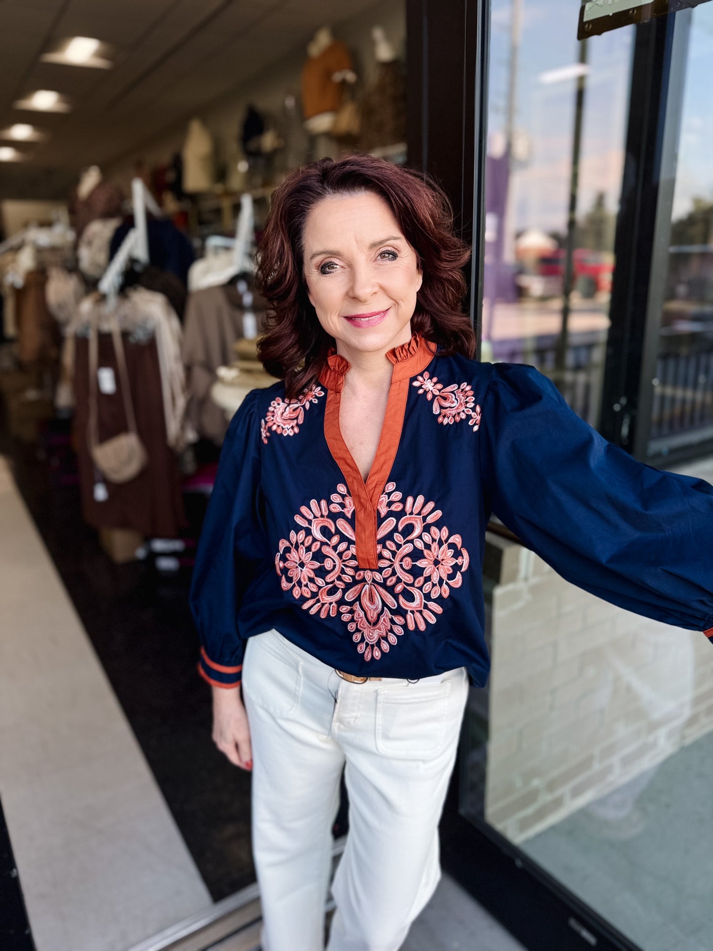 Aurora Embroidered Puff Sleeve Top